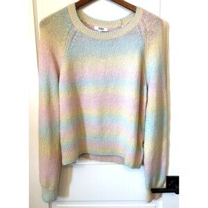 Feminine Dopamine Sweater Women's L Rainbow Ombre Crew Neck Wool Blend Preppy